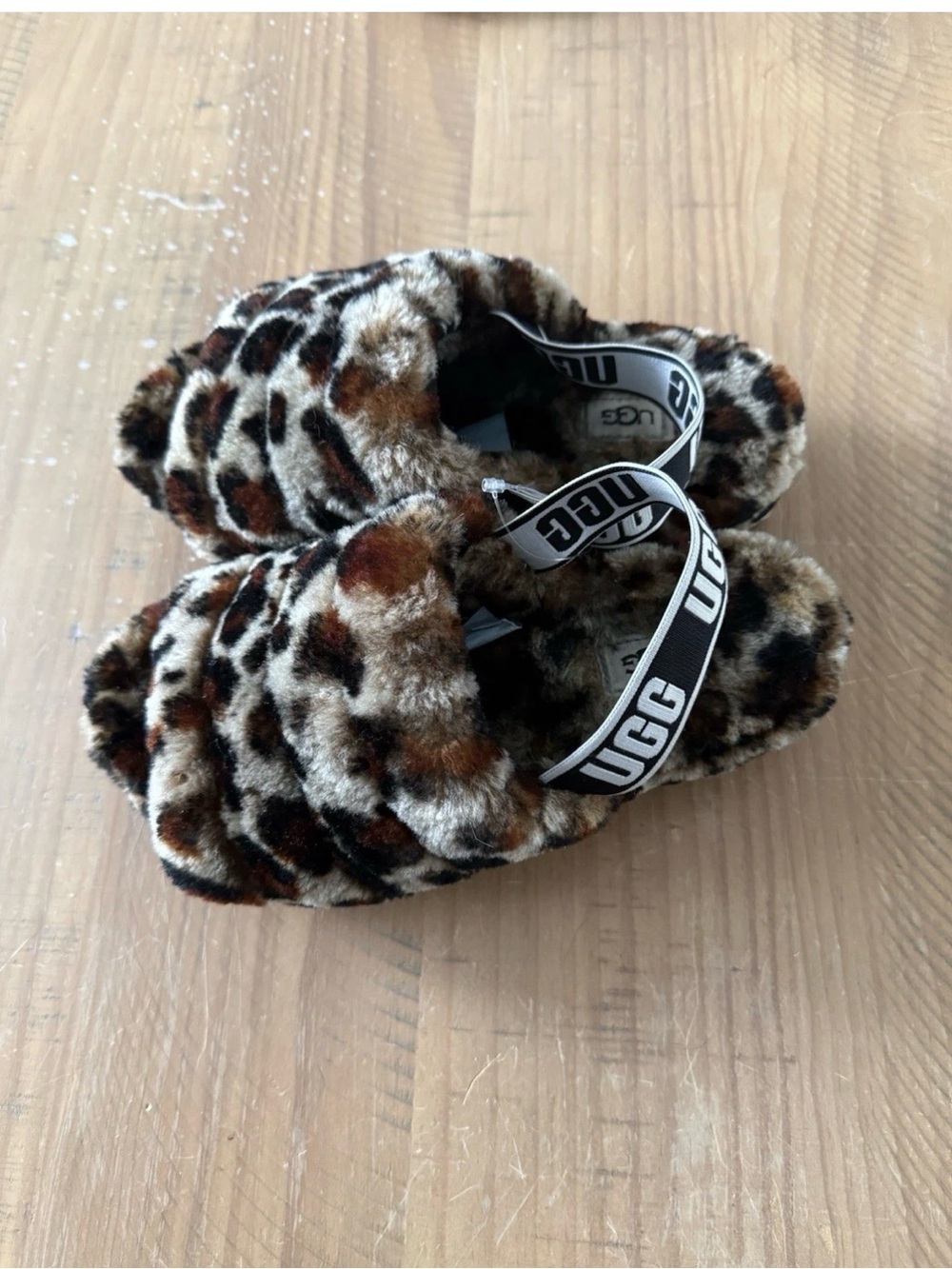 UGG Kids Leopard Faux Fur Slide Sandals - Brown Black Cream